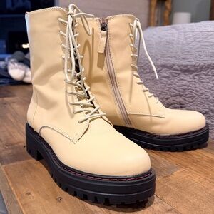 AEROSOLES Beige Lace-Up Combat Boots
